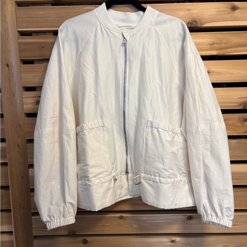 Athleta Alicia Keys Enlighten Up White Linen Blend Oversized Bomber Jacket